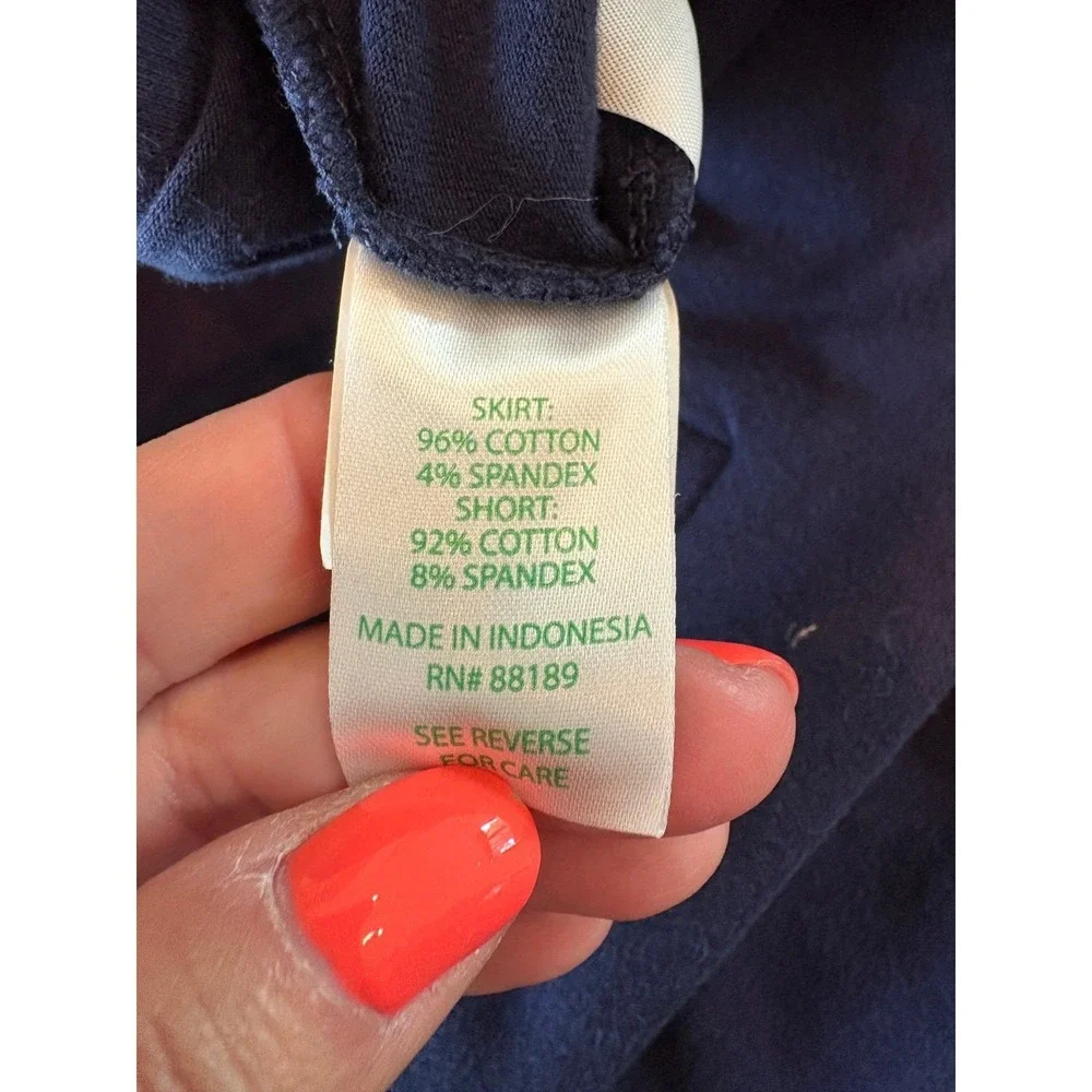 Lilly Pulitzer Navy Blue Knit Skort Gold Logo Button Mini Skirt Large